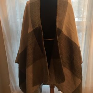 Grey and white plaid sweater cape